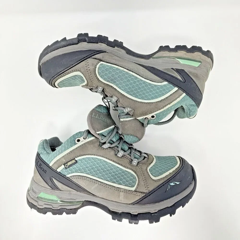 LL Bean 290378 Gore-Tex Gray Teal Lace Up Hiking Walking Shoes Womens 9M